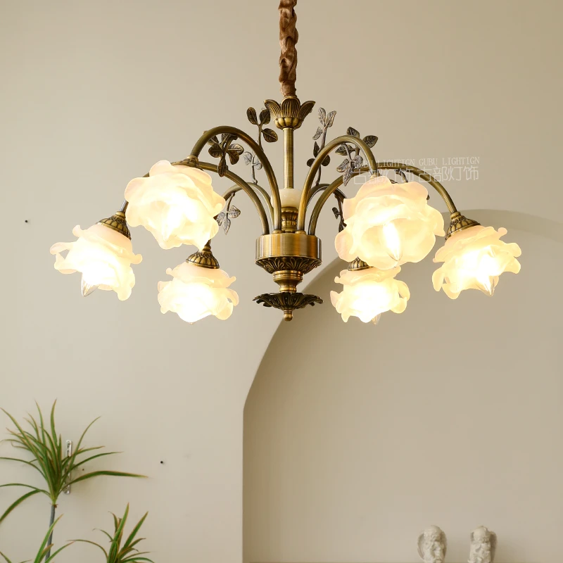 法式复古客厅吊灯全铜餐厅卧室中古风田园古典浪漫吊灯