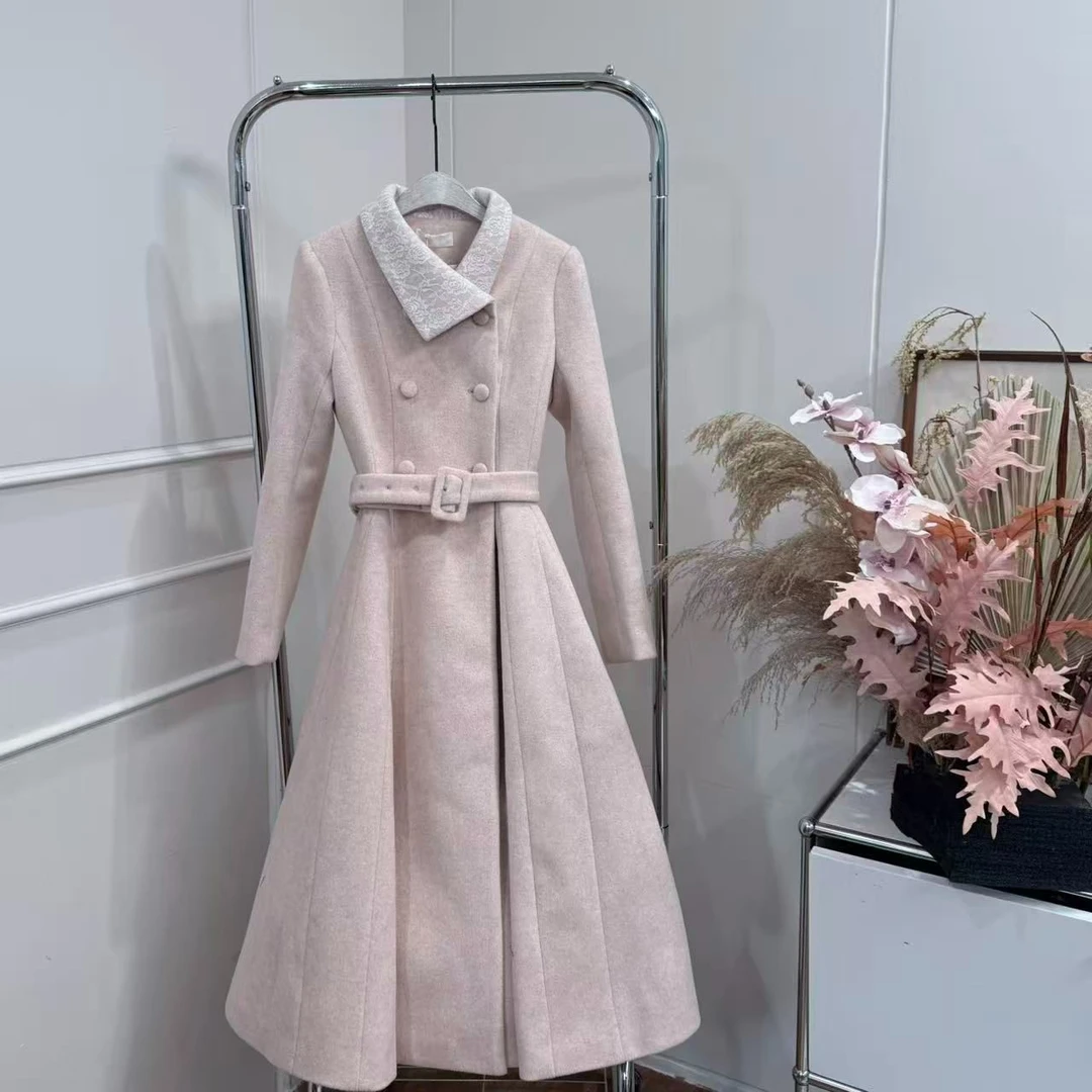 拉夏贝尔/25冬季新款百搭时尚气质修身中长款毛呢外套 125959 SCK