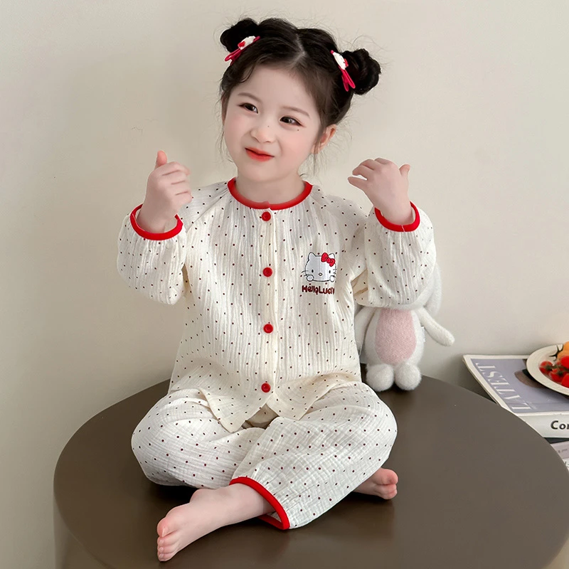 女童春季睡衣莫代尔蓝狗春秋家居服女孩春夏空调服儿童女宝宝春装