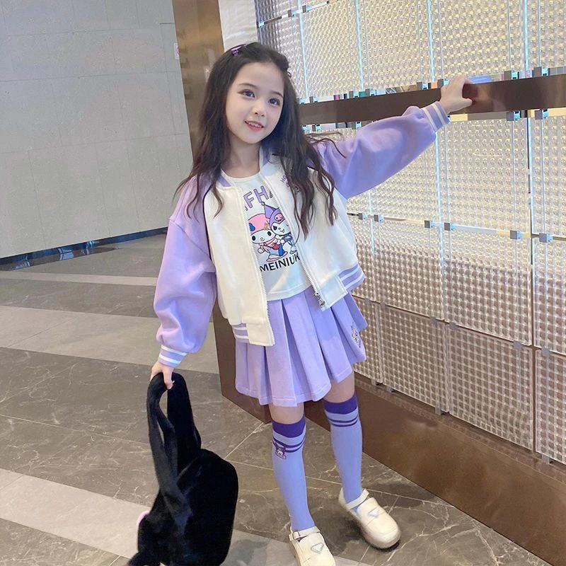 女童棒球服套装春秋装2025新款韩版女孩休闲外套儿童装运动三件套