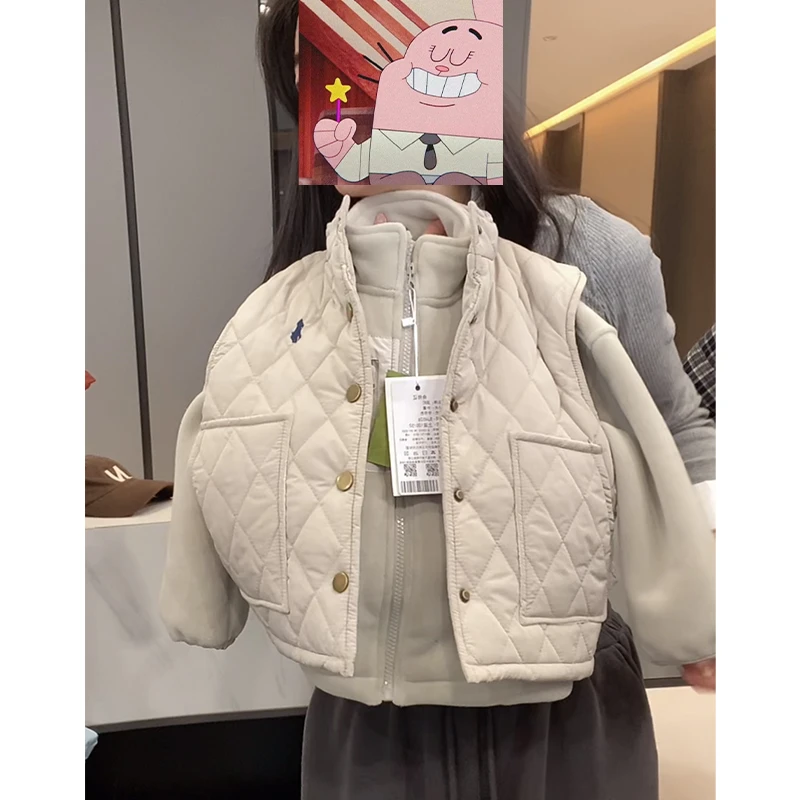 【小首尔】现货-qc8冬装儿童刺绣标休闲菱格绗棉加绒棉马甲SJ4473