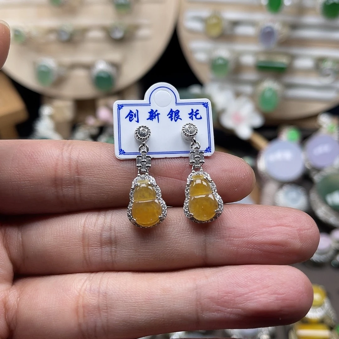 翡翠银S925镶嵌耳饰