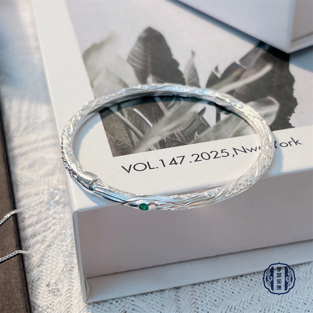 925银手镯 足银925银哪吒乾坤圈手镯简约开口设计银镯子