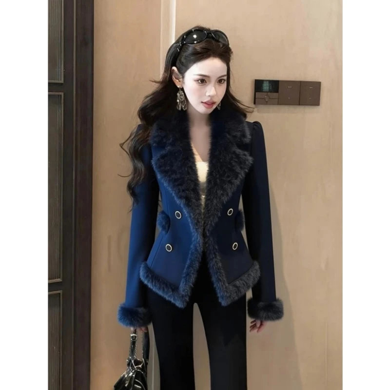 时髦洋气高级感蓝色外套2025冬季绝美巨好看收腰短款上衣女886