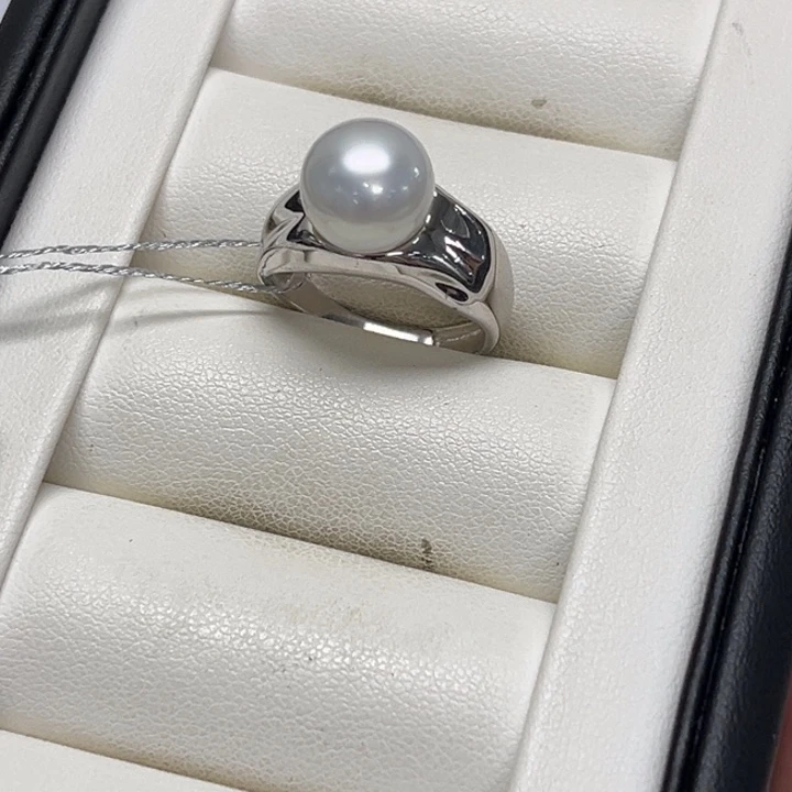 戒指银S925镶嵌海水珍珠10-11mm 澳白 43号