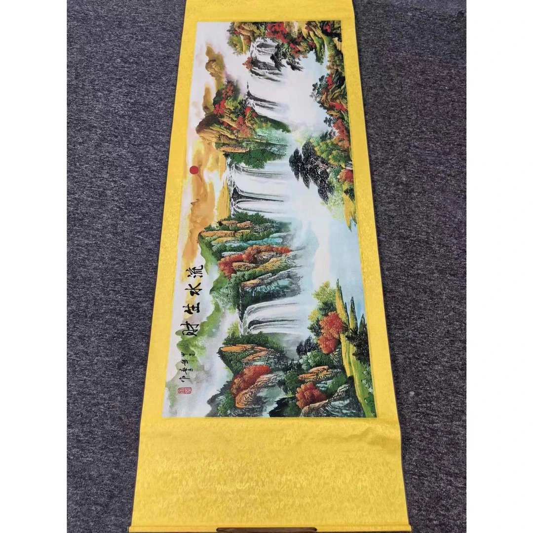 刺绣《流水生财》横幅精装裱