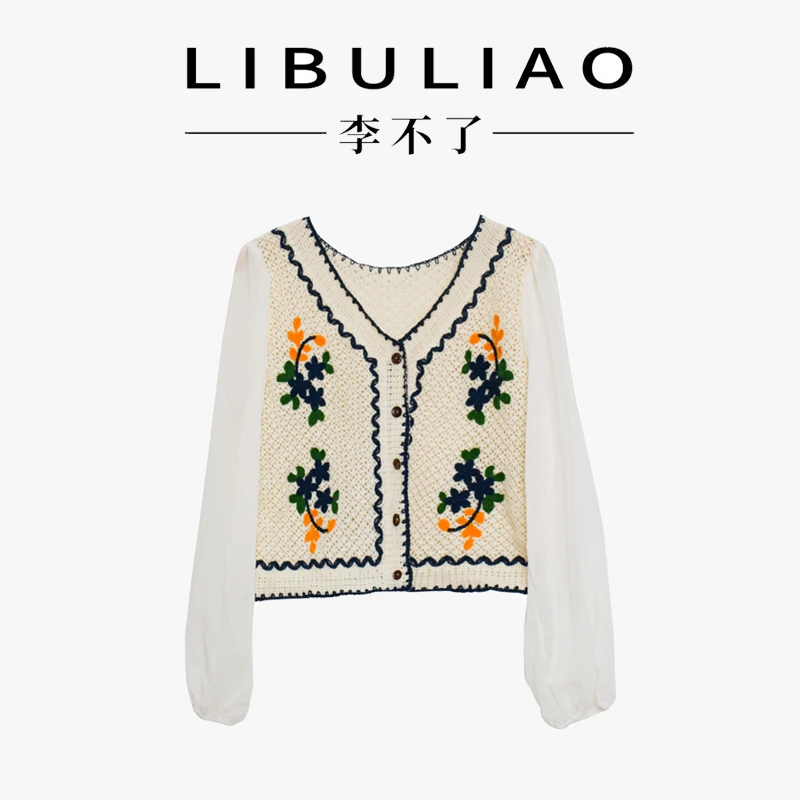 2025法式刺绣V领雪纺泡泡袖上衣女士港风别致设计感小众衬衫上衣