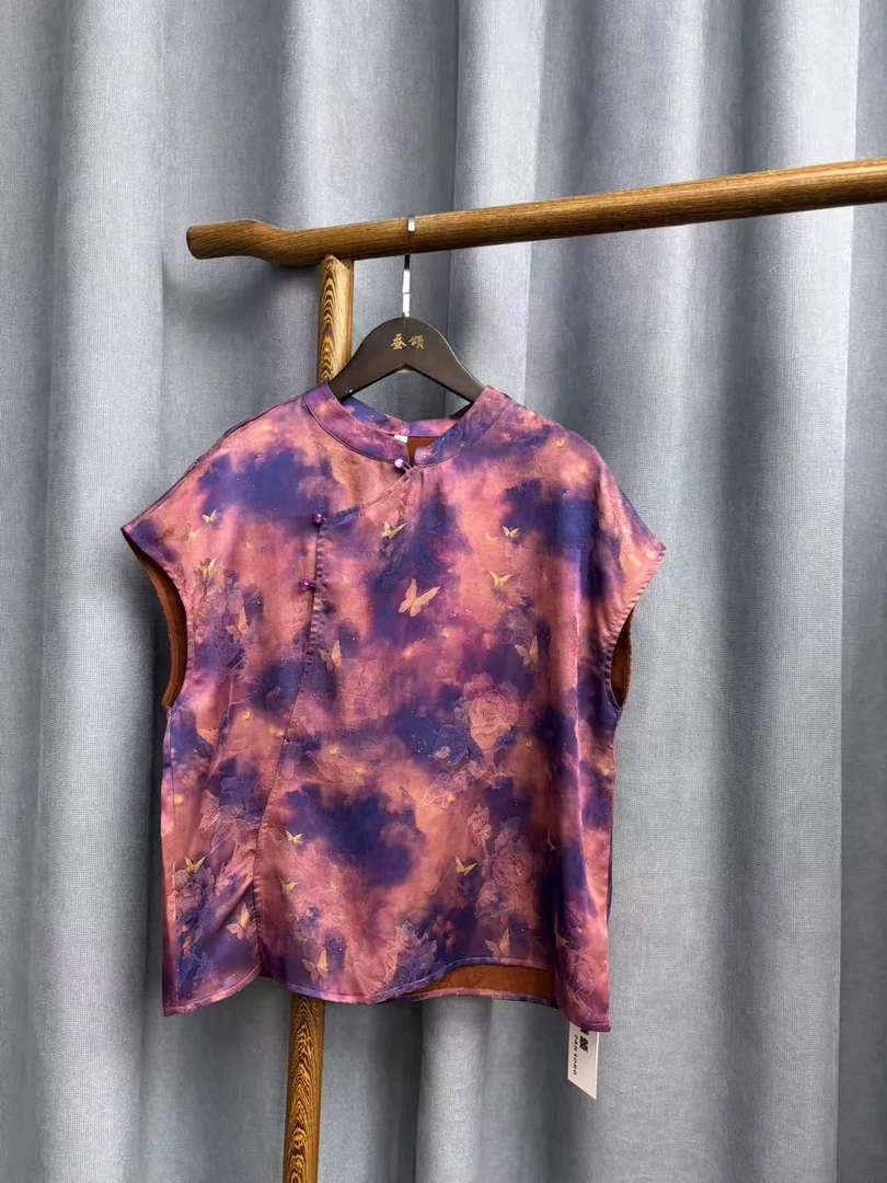 （微瑕疵）2025夏季新款时尚简约新中式桑蚕丝奥黛提花上衣女H2027