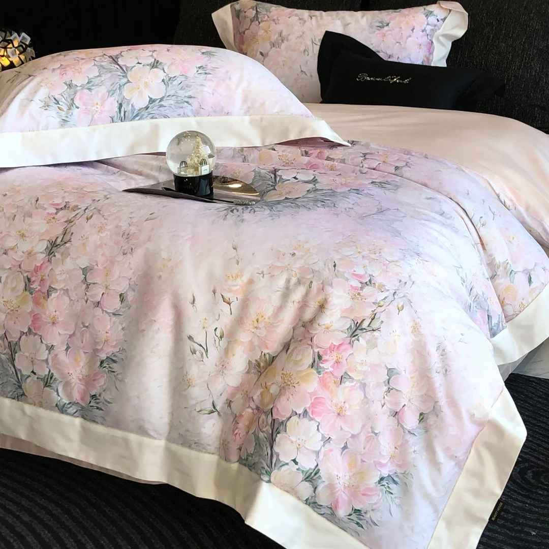 春之沐丨全棉贡缎长绒棉数码印花轻奢高档柔软透气亲肤纯棉四件套