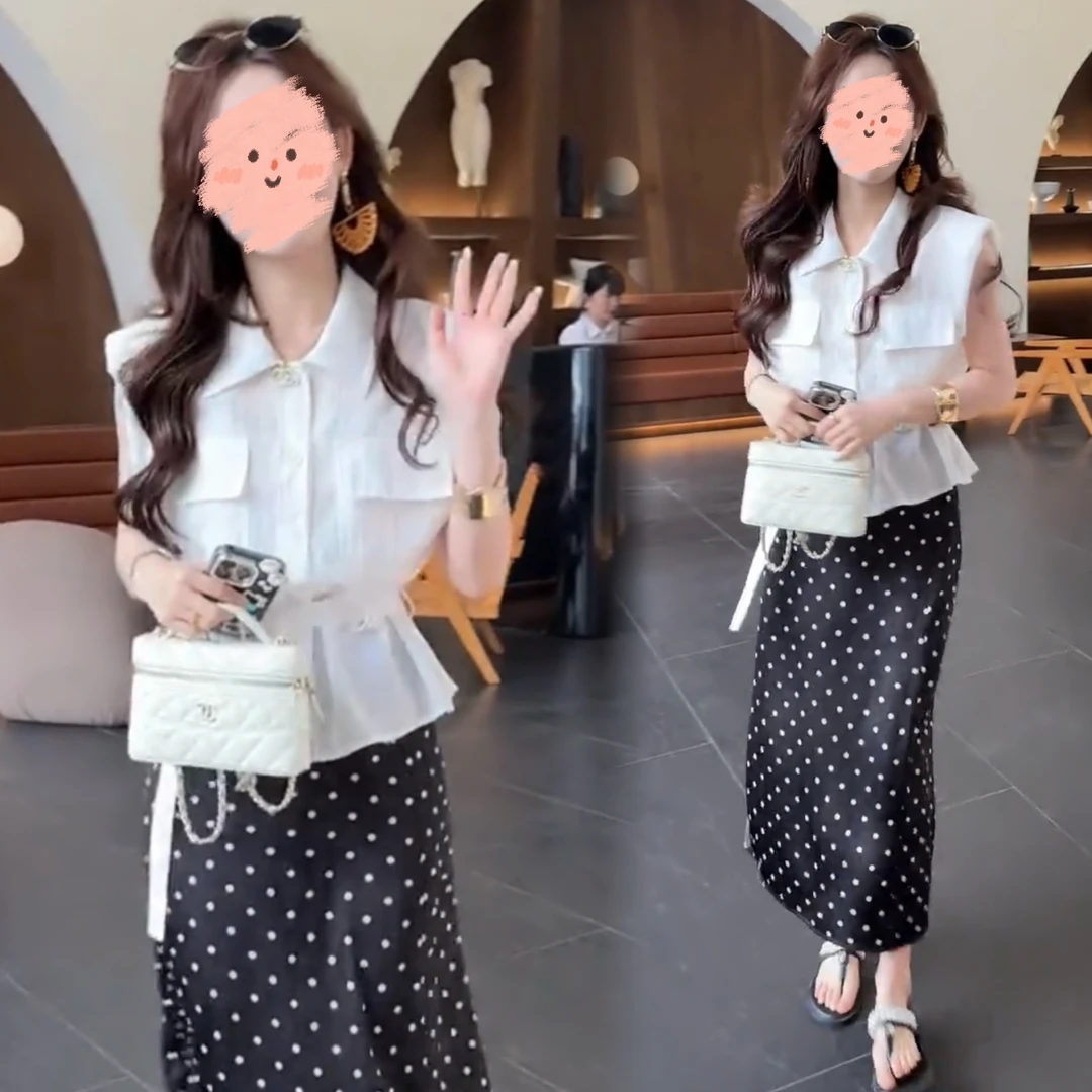 夏季新款2025波点印花百搭A字显瘦半身裙高腰时尚收腰显瘦小衫款