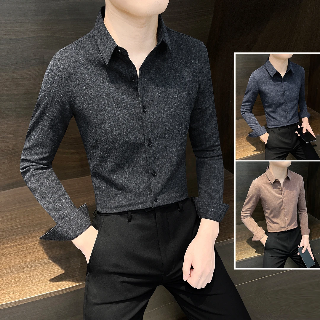 磨毛长袖衬衫男款秋季款2025成熟痞帅男装高级感商务休闲男士衬衣