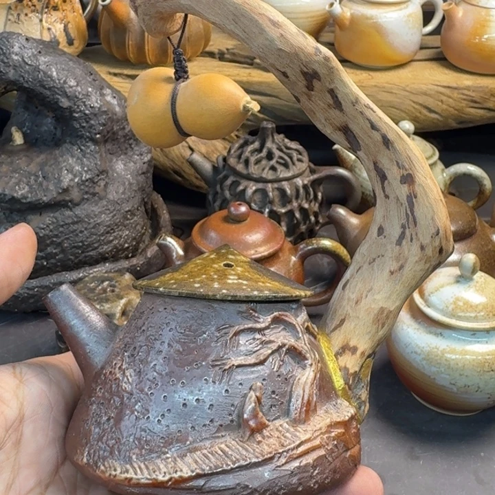 陶远手作雕刻柴窑陶木结合