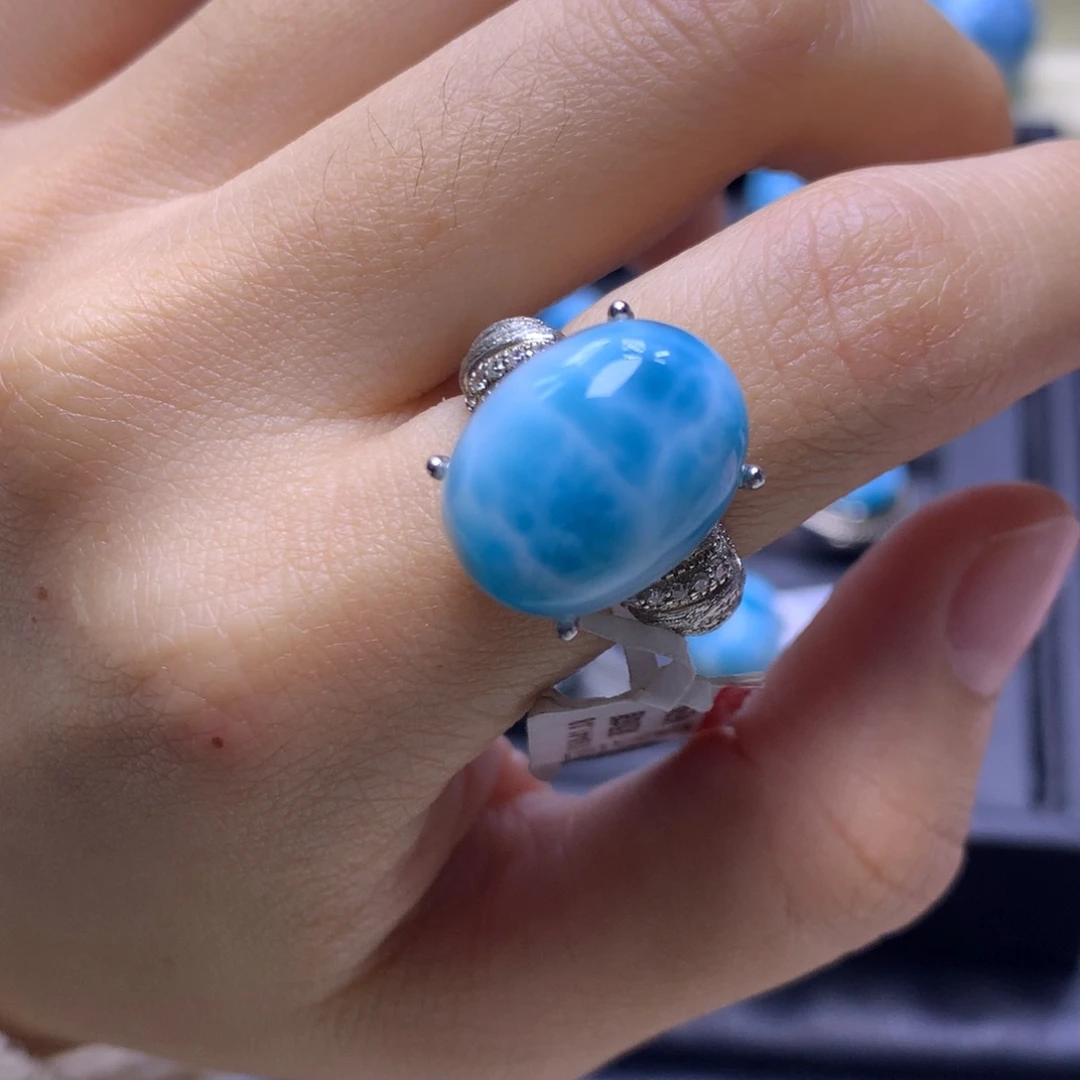 针钠钙石（海纹石）银S925镶嵌戒指蛋面戒指色差略异