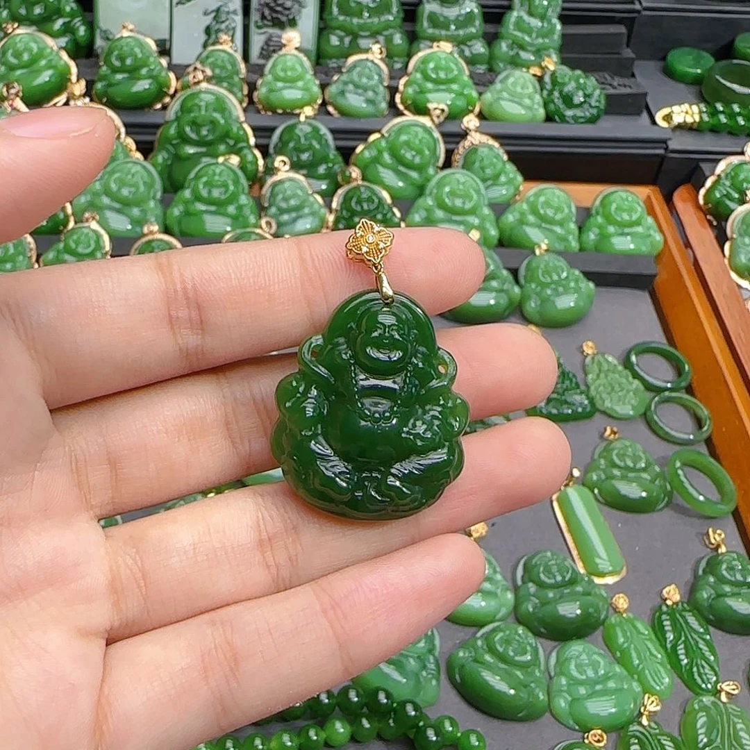 和田玉（碧玉）18K金镶嵌颈饰