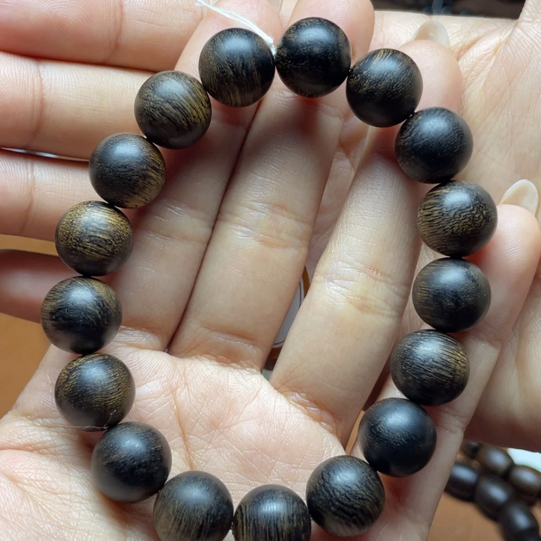 沉香手串山**开越南芽庄白奇楠1.2爆满虎斑留疤圆珠沉水级