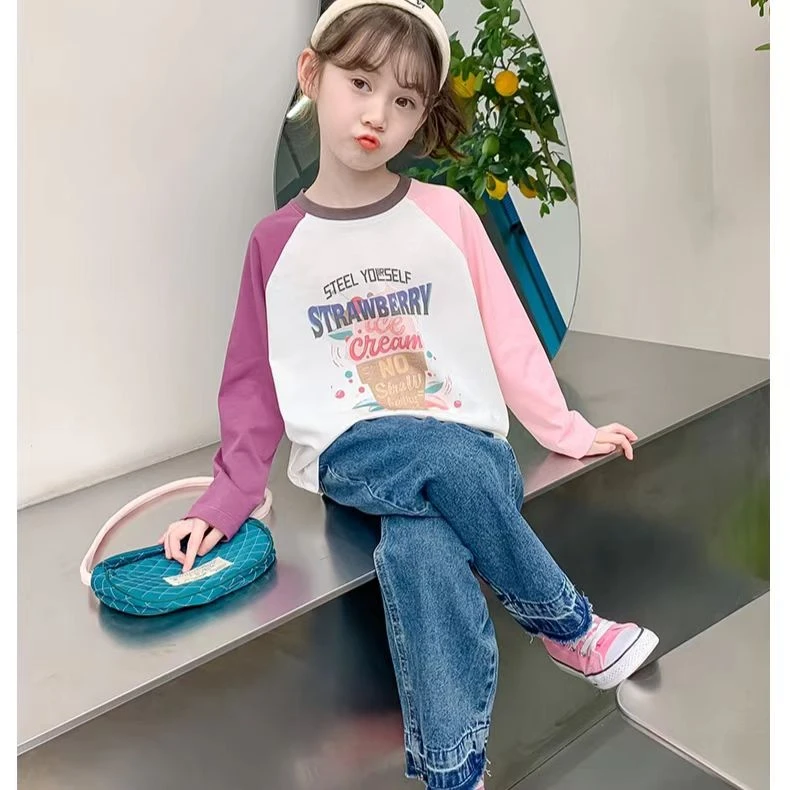 女童长袖T恤春秋款2025新款洋气童装女孩春装上衣儿童春季打底衫