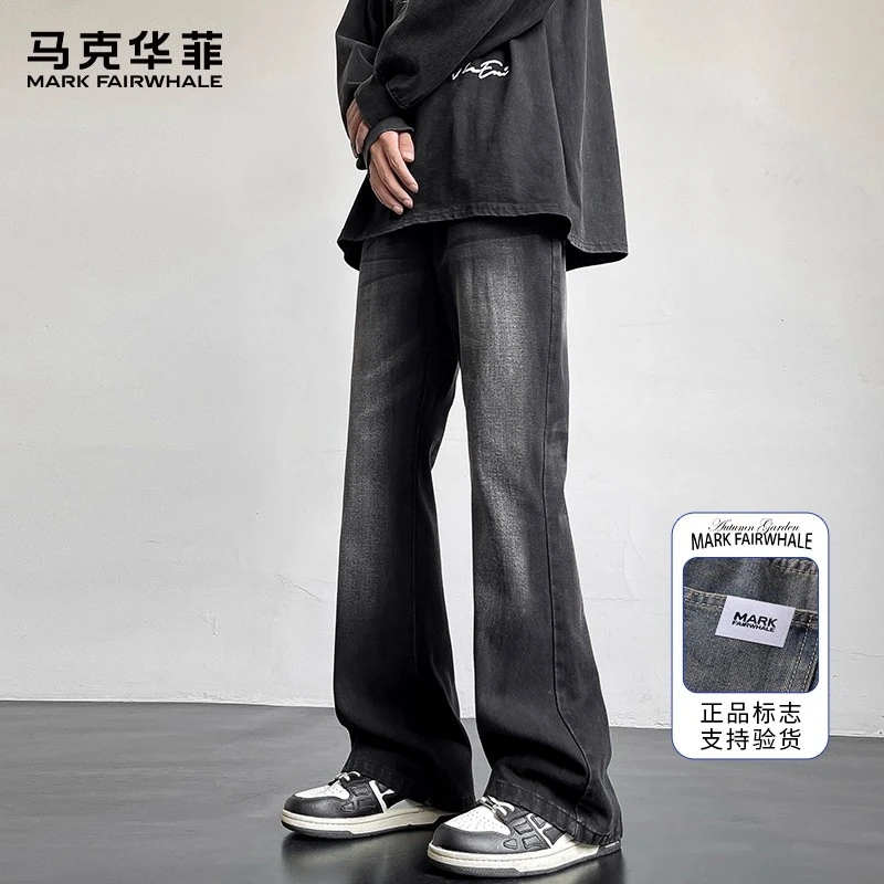马克华菲美式复古微喇牛仔裤男秋新款季显高显瘦裤子高街拖地长裤