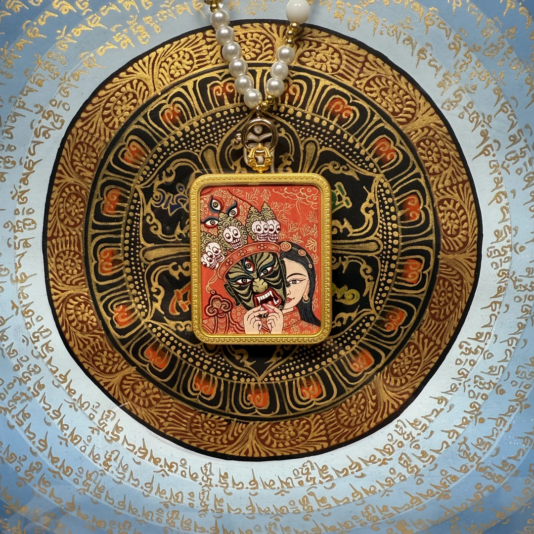 青海热贡唐卡/前世今生/扎基拉姆/矿物颜料精品手绘/4*5cm/吊坠