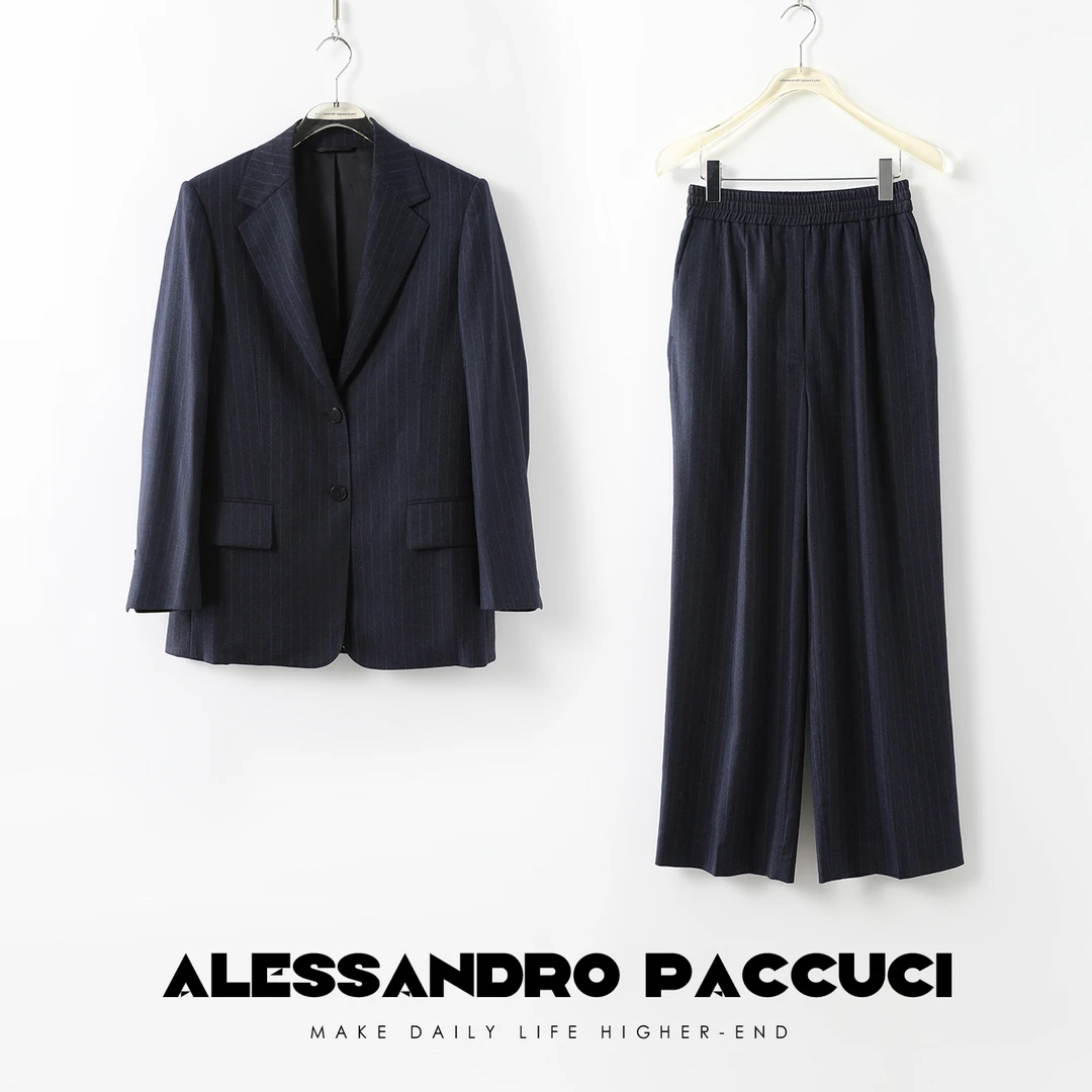【孤品不退换】洛哥23522X【利落感】羊毛经典藏青条纹时尚西装/裤子