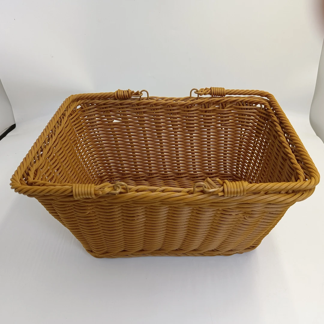 A140仿藤手工编织长方形手提篮采摘篮野餐篮