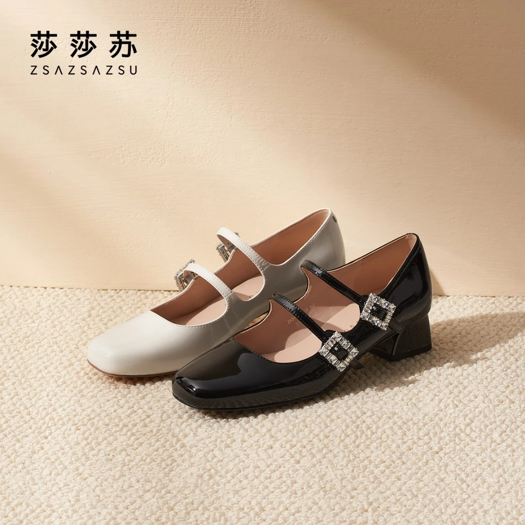【圆舞曲】莎莎苏2024秋新款方头粗跟法式玛丽珍芭蕾单鞋ZA54519-14