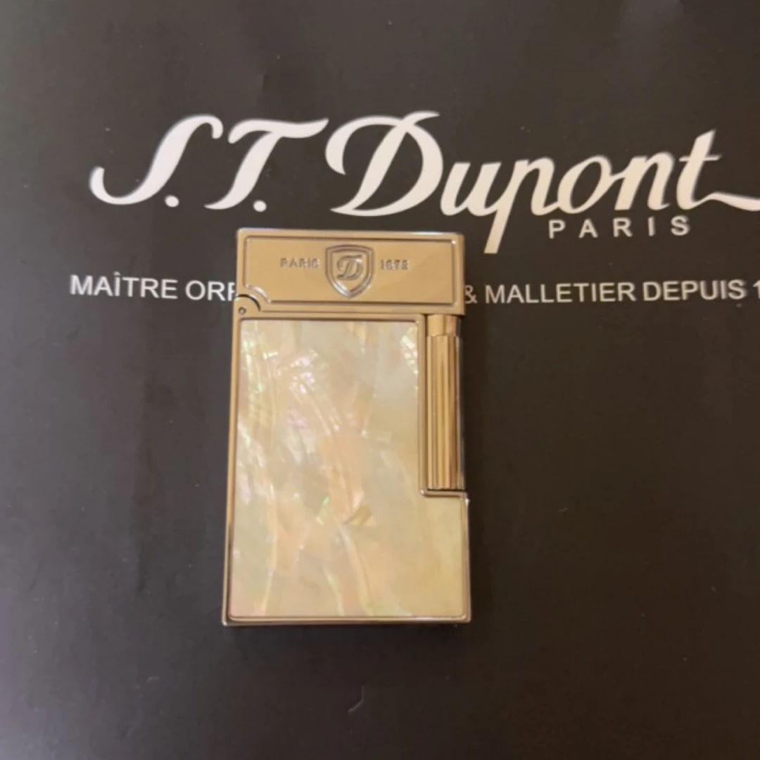 都彭朗声天然白色贝母侧滑朗声黄铜打火机高档礼物