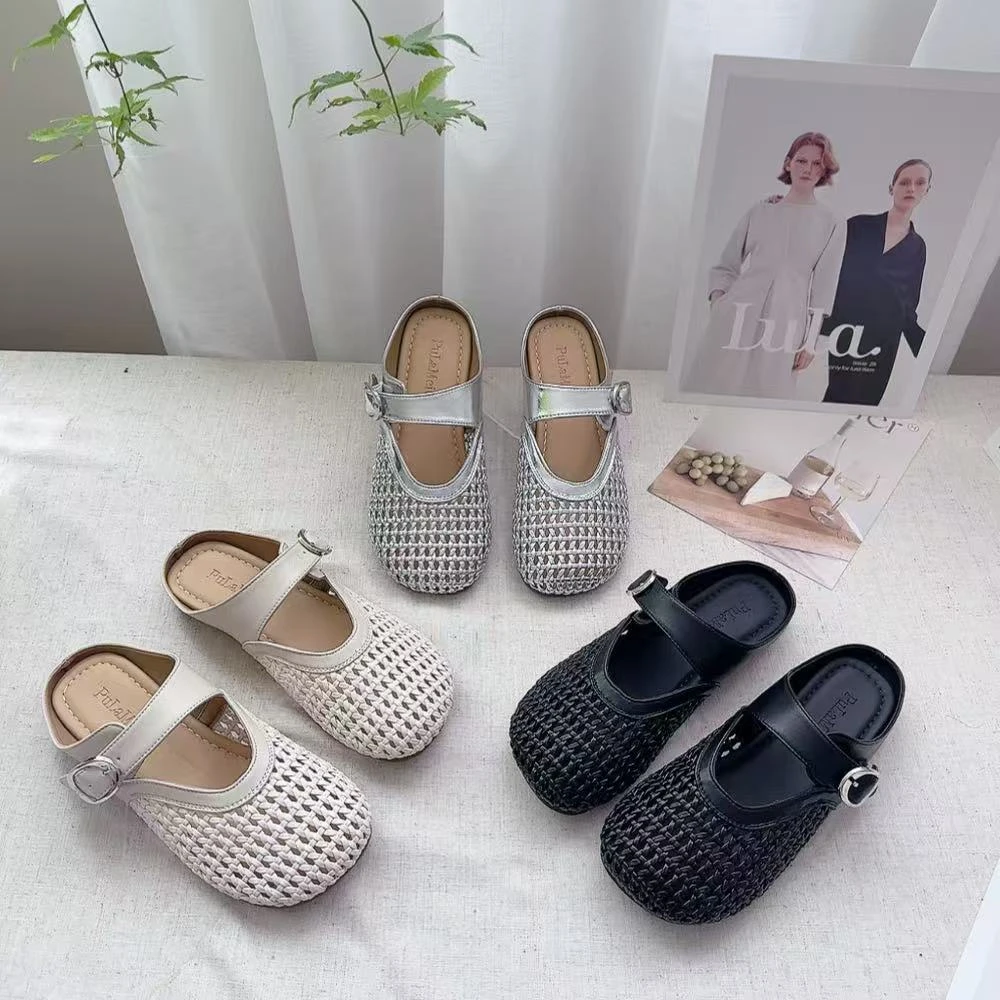 1109法式网红镂空编织包头半拖