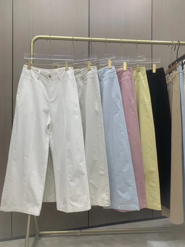 1168#夏季薄款鱼骨压线九分休闲阔腿裤女垂坠小个子高腰