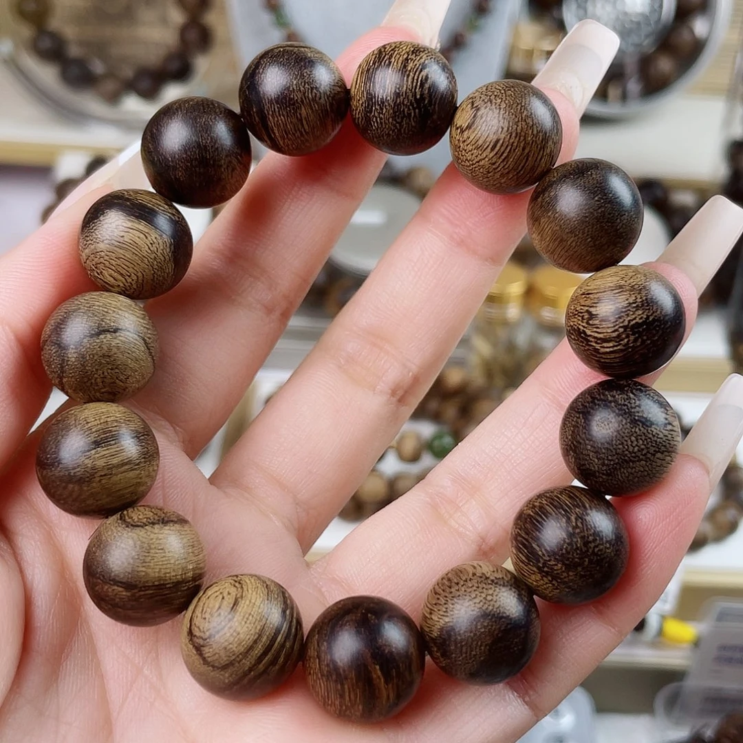 沉香手串越南芽庄老白棋窖藏古董玉化瘤疤虎斑1.4
