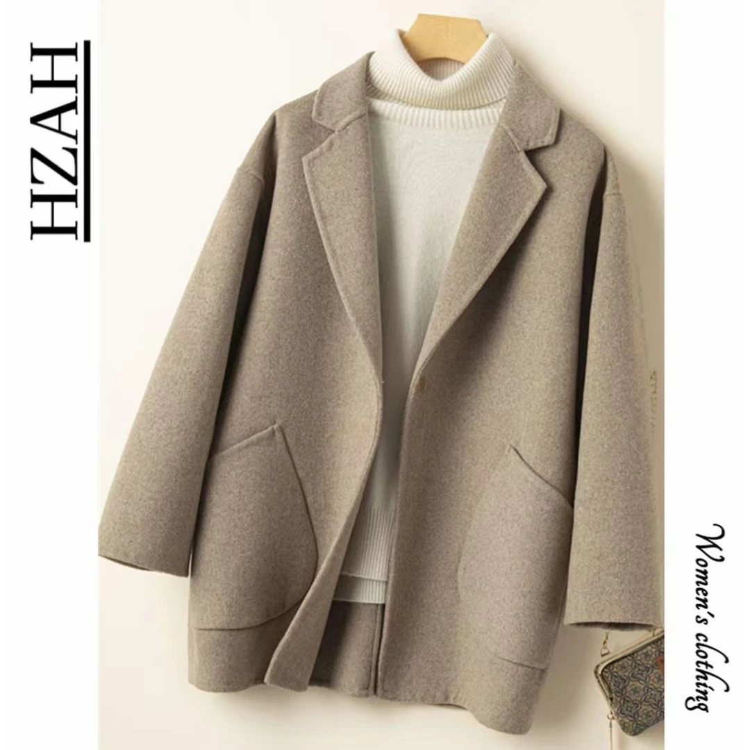 短款中长款西装领女秋冬毛呢外套时尚小个子宽松休闲