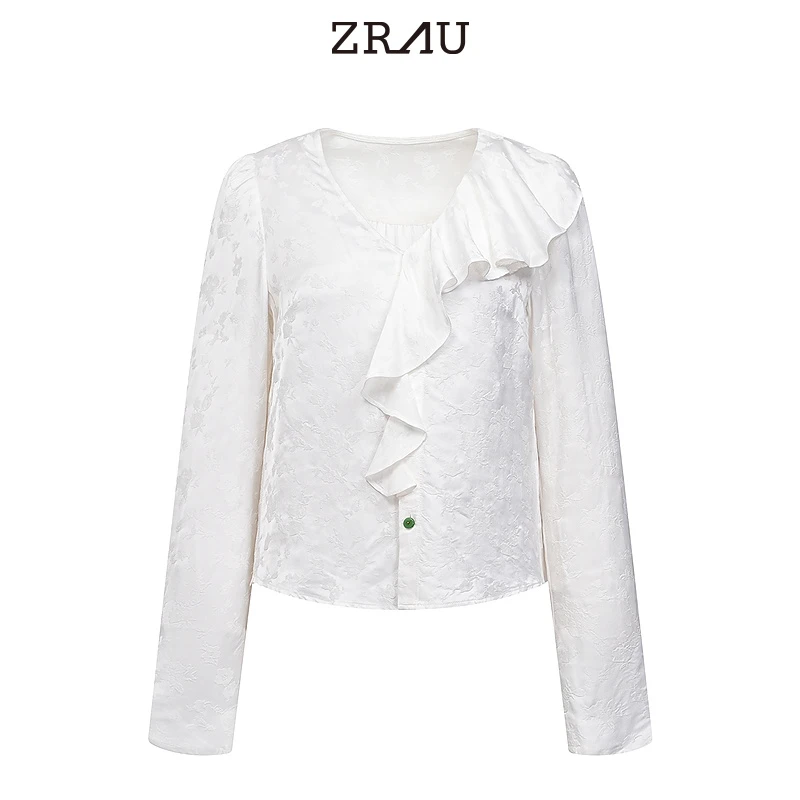 【达人专属】ZRAU时尚感不对称荷叶边提花衬衫91030431521