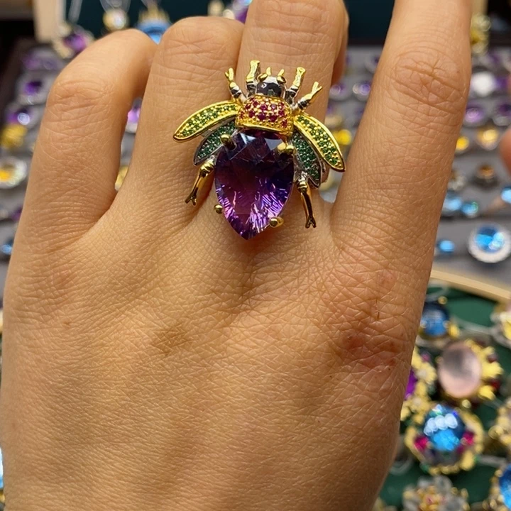 水晶戒指银S925镶嵌天然水晶戒指