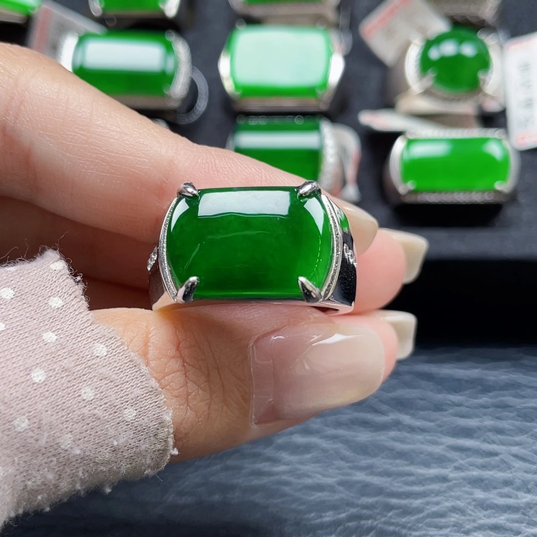 翡翠银S925镶嵌戒指天然A货翡翠没运费险