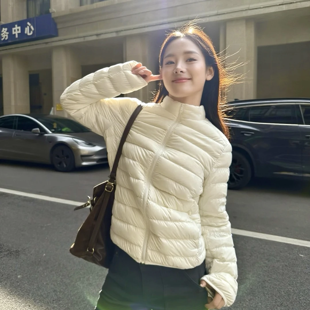 【冲锋衣羽绒内胆】90绒子含量白鸭绒轻薄羽绒服女立领修身两穿短款