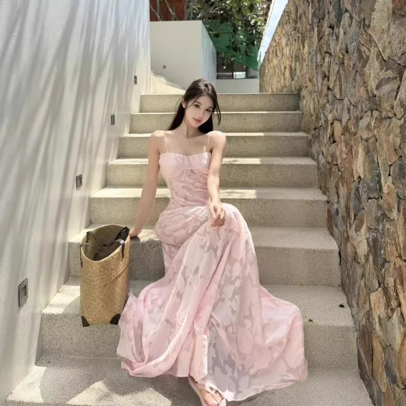 粉色透视钩花吊带连衣裙（非主图）No退No换默认微瑕备注编码下单