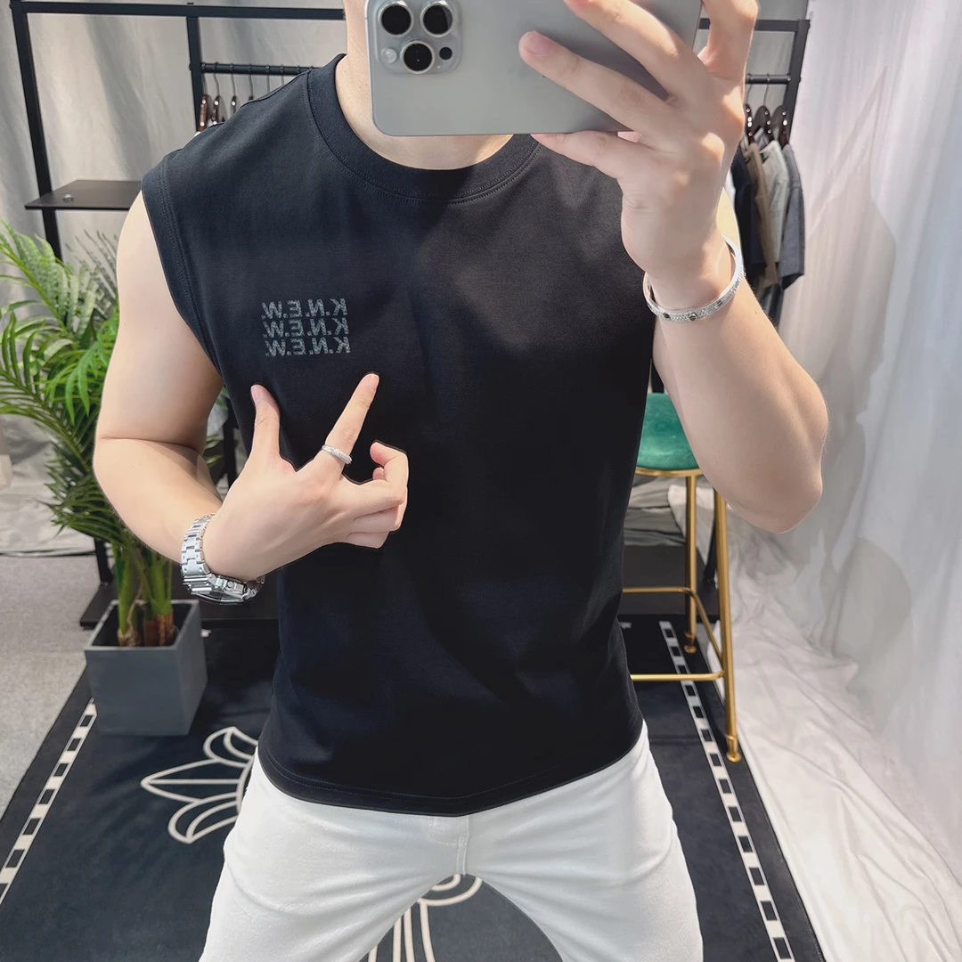 欧洲站美式印花背心男2025新款夏季潮牌修身无袖t恤男士上衣外穿