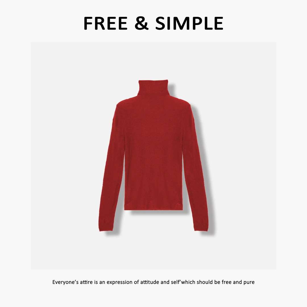Free&Simple-‘丝光羊毛T’早秋款极简风韩系感净版高领羊毛衫-1048