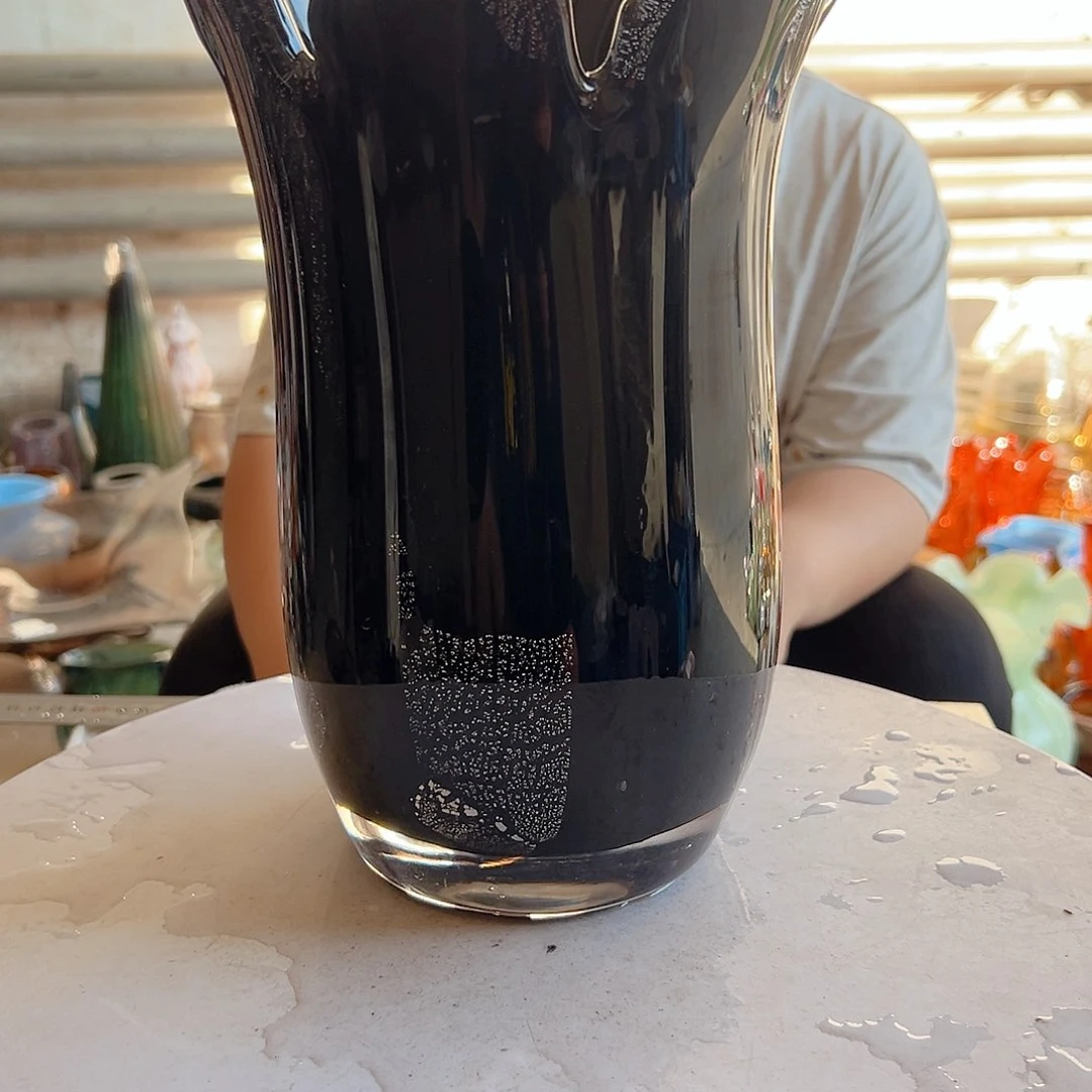 黑色银箔高度24琉璃花器摆件微瑕