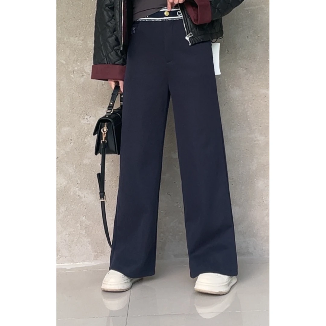 秋冬季新款字母高腰弹力直筒阔腿休闲裤95101