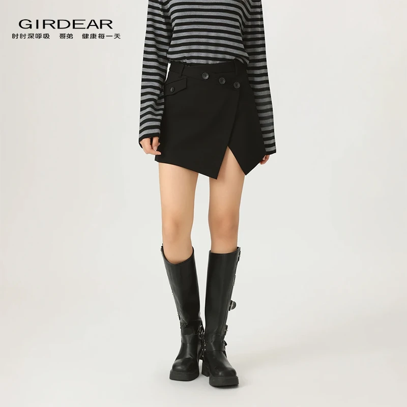 GIRDEAR/哥弟「巴黎课间」秋季气质开叉时尚高腰短裙半身裙 120046