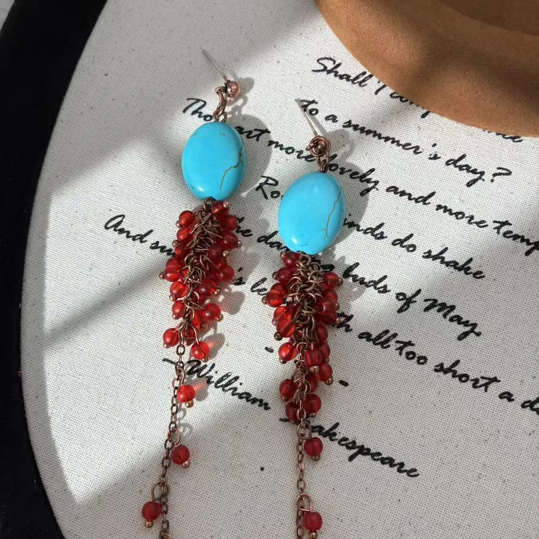 铜合金仿水晶耳饰 远远（YY397）纹路不一样哦石榴红了