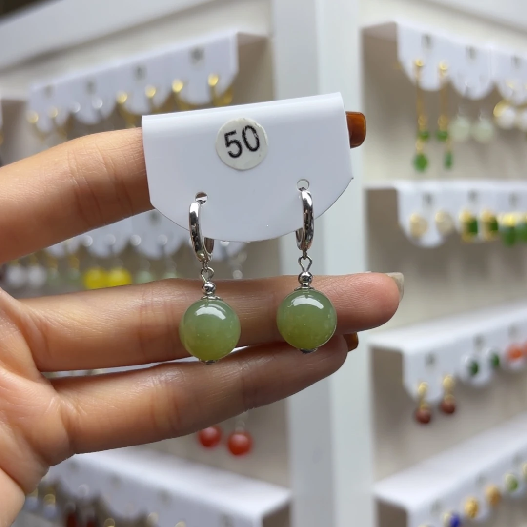 银S925镶嵌和田玉耳饰