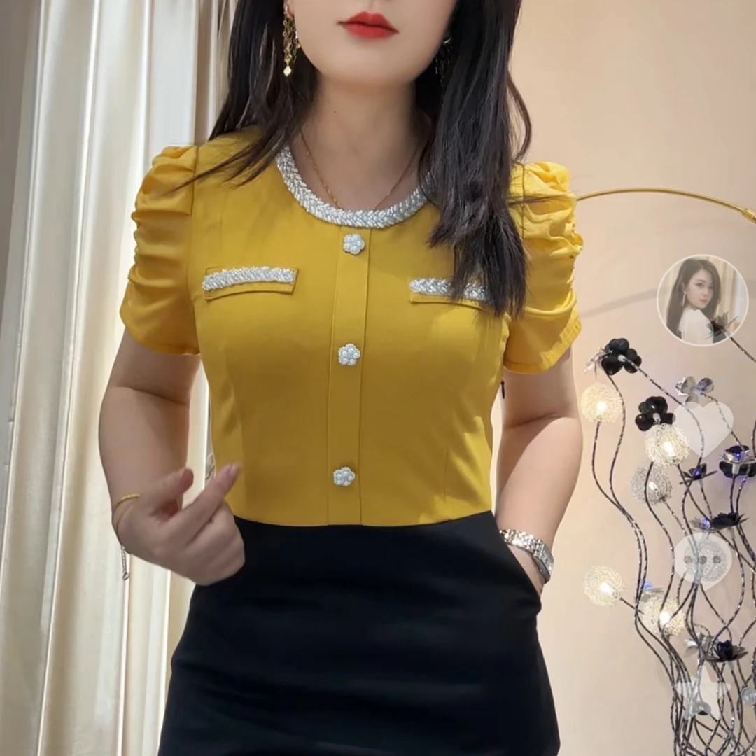 【俊端推荐】2025新款夏季短袖亮色气质小香风圆领轻奢修身包臀裙子