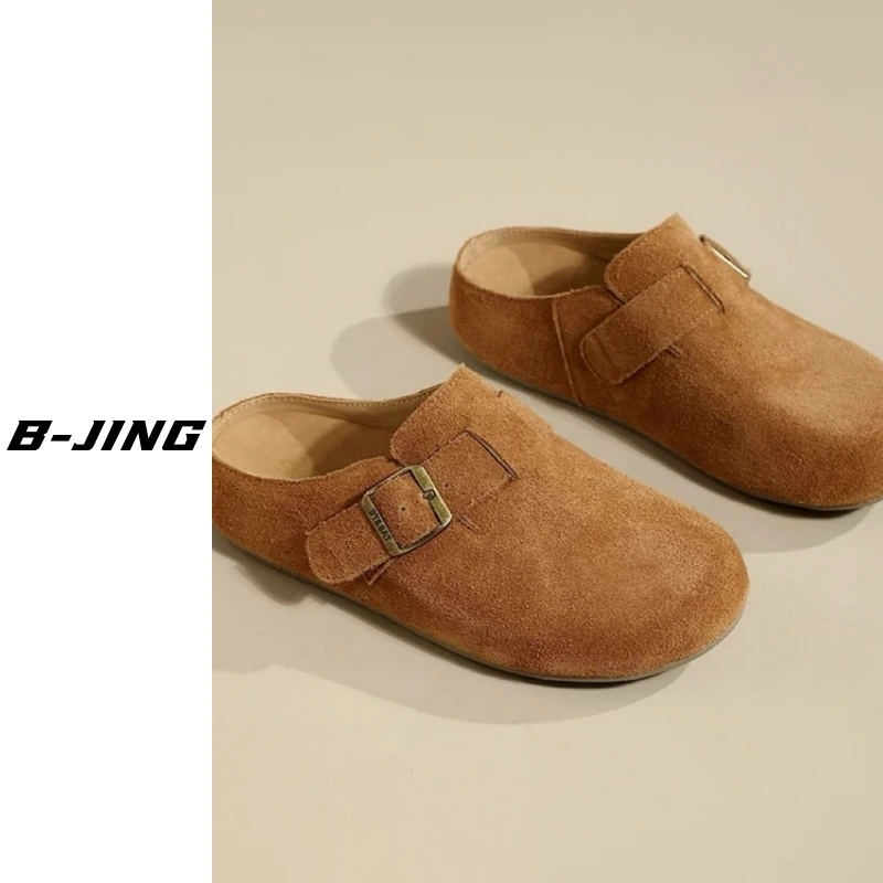 【莎莎家】反绒拖鞋纯色透气休闲时尚洋气百搭2518