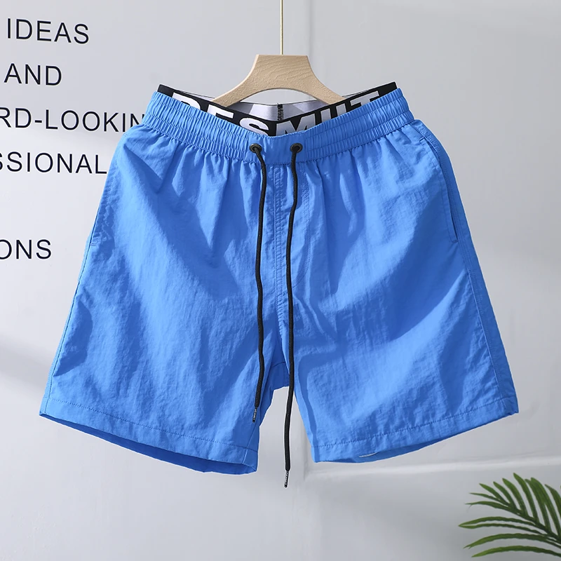 短裤夏季速干蓝色男款沙滩裤轻薄四分裤薄款运动男士外穿时尚双腰