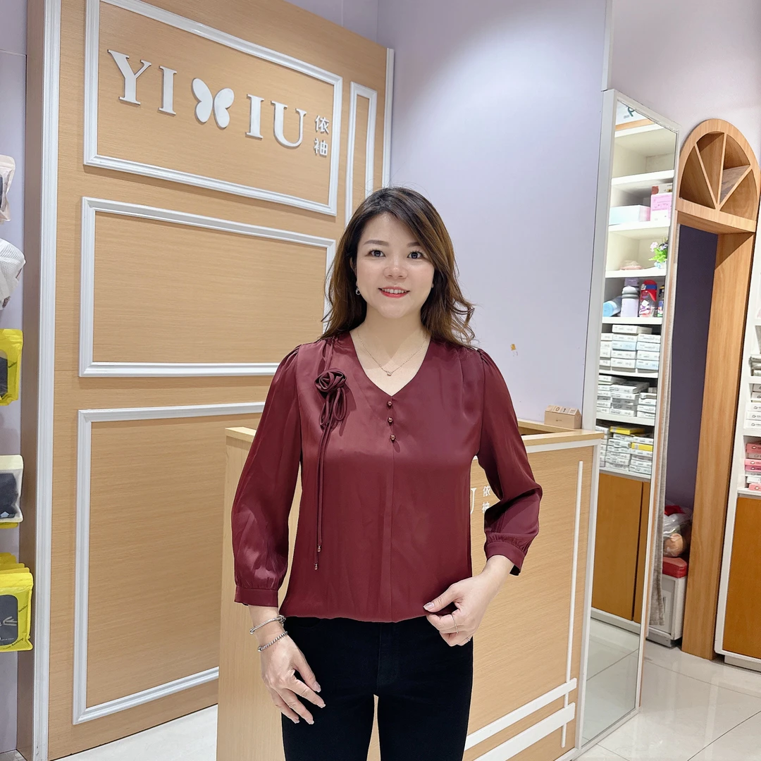 高档气质上衣6-6613女士秋季百搭宽松小众七分袖衬衣