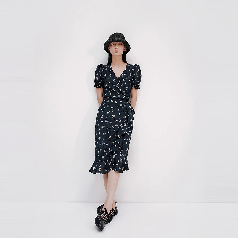 HPLY/荷比俪【商场同款】25夏新女桑蚕丝柔美气质连衣裙HYF25750457