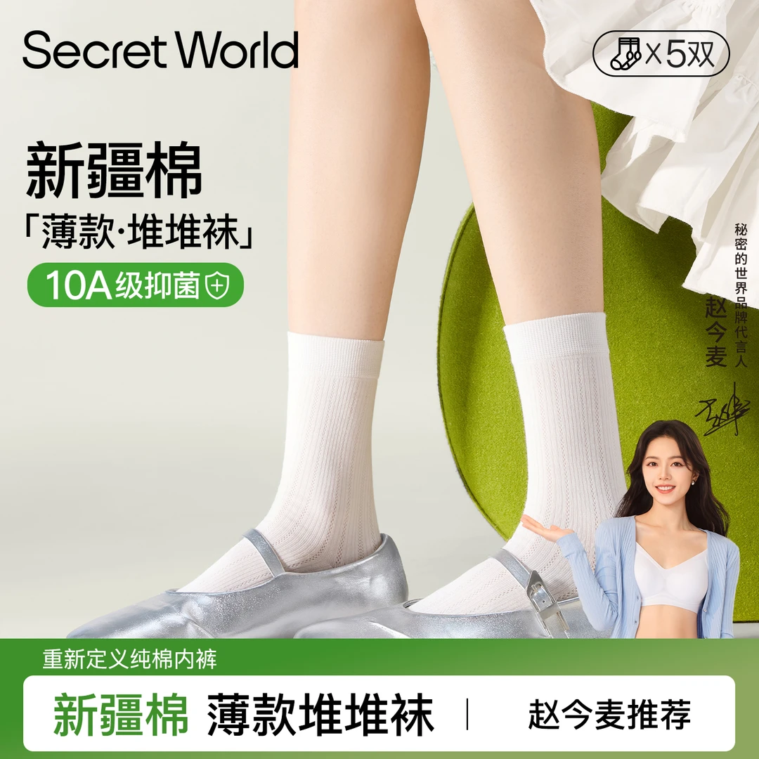 SecretWorld早秋冰丝抑菌网眼透气吸汗女堆堆袜卷边袜女