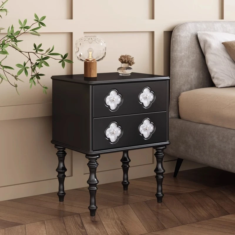 圆角款2个法式高脚款无门床头柜美式收纳柜欧式简约储物柜