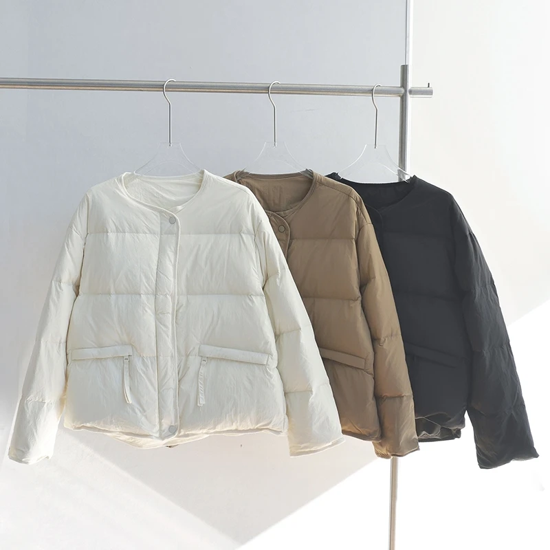 【朵儿studio】白鸭绒圆领长袖羽绒服 D983